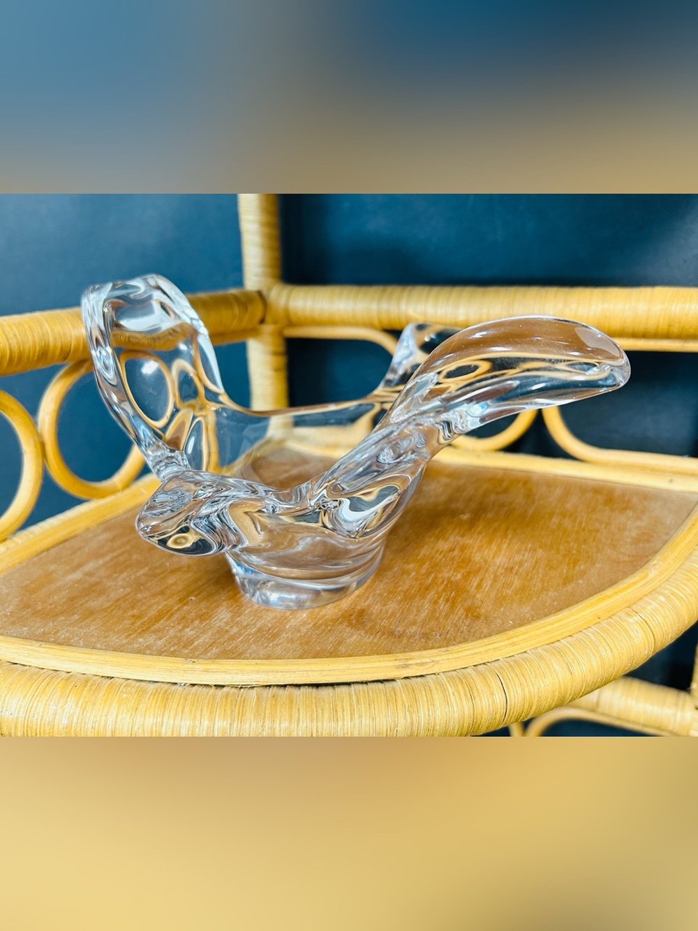 Princess House Vintage MCM Art Glass Clear Lead Crystal Flying Dove Home Decor
